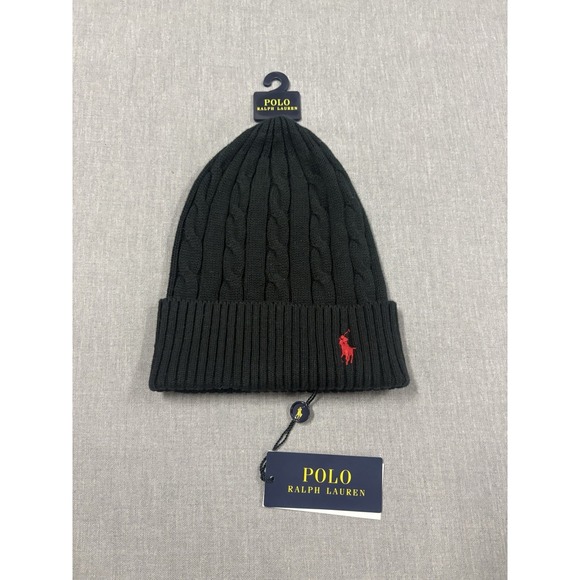 Polo Ralph Lauren Other - Polo Ralph Lauren Cuffed Cable Knit Cashmere Blend Beanie Black / Red O/S NWT